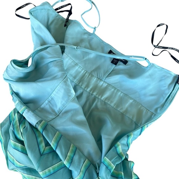 Y2K Betsey Johnson Ribbon Chevron A-Line Dress Black Label Aqua Green Sz 8 FLAW - Picture 8 of 15